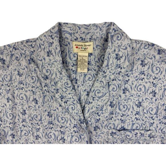 NWT Amanda Stewart Flannel Pajama Set Cotton Womens Large Blue Print Made USA - Picture 5 of 13